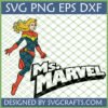 Classic Ms. Marvel SVG and PNG digital design by SVGCrafts, featuring Carol Danvers in her iconic blue and red costume with the Ms. Marvel logo.