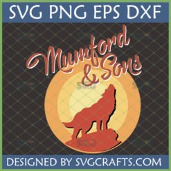 Mumford & Sons Wolf Howling SVG design for Cricut and Silhouette, featuring a rustic folk music aesthetic with a wolf howling at a stylized moon.
