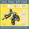 Motocross Dad SVG design featuring a dirt bike rider and a list of dad roles.
