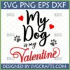 "My Dog Is My Valentine" SVG design with red hearts and grey paw prints, ideal for dog lovers and Valentine's Day crafts.