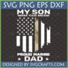 My Son Has Your Back Marine Dad SVG, patriotic distressed American flag with camouflage stripe for military families.