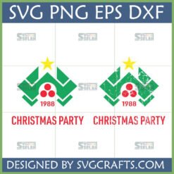 Vintage 1988 Christmas Party SVG design with clean and distressed versions, featuring a geometric tree, star, and berries, ideal for holiday crafts.