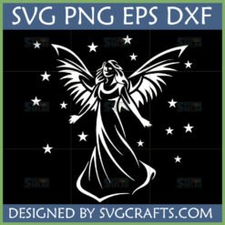 Elegant Angel SVG with Stars for Cricut and Sublimation, a graceful silhouette design