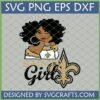 Stylish Black woman New Orleans Saints Girl SVG design with fleur-de-lis logo for Cricut