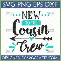 New Cousin Crew SVG design for baby announcement and family matching shirts, featuring a heart and arrows, compatible with Cricut machines.