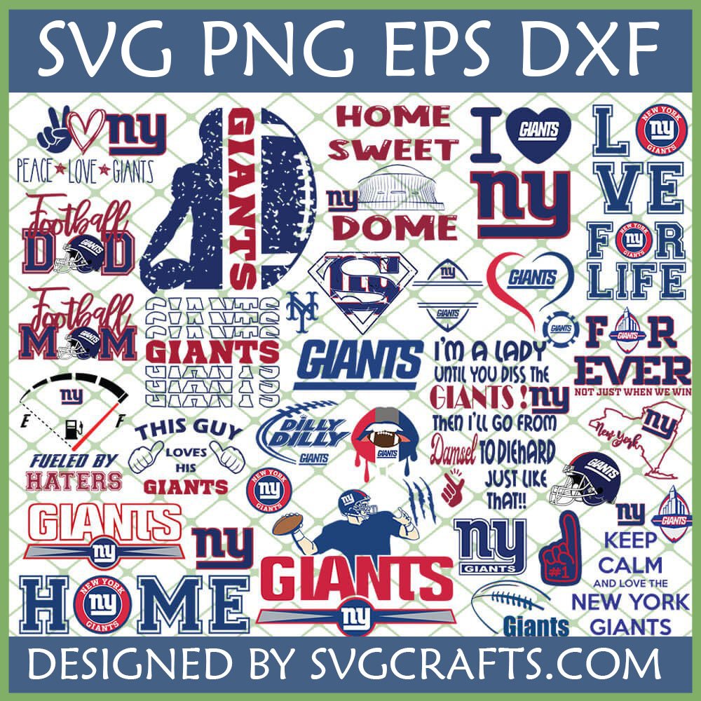 New York Giants SVG Bundle for Cricut and Sublimation, featuring multiple distressed football fan designs and slogans