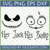 Her Jack His Sally SVG digital design featuring Jack Skellington and Sally faces with text for Cricut and Silhouette crafts