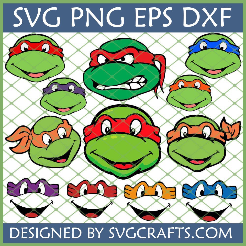TMNT SVG Bundle featuring all four Ninja Turtles heads and masks for Cricut and Silhouette projects.