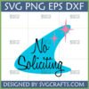 Retro Mid Century Modern No Soliciting SVG with teal boomerang shape and pink atomic starbursts