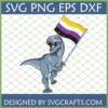 Nonbinary Pride Dinosaur SVG holding a non-binary flag for Cricut and Silhouette projects