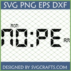Retro Digital Clock SVG showing 'MON 7:02 AM' in a 7-segment display style on a green grid background, with 'SVG PNG EPS DXF' banner.