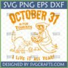 October 31 Is For Tourists SVG design featuring a Grim Reaper, black cat, and jack-o'-lantern, in orange outline.
