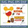 Funny Winnie Pooh Wine SVG with Mickey ears and 'Oh Bother, I'm Drunk Again!' text, a honey pot, and bees.
