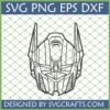 Optimus Prime Head SVG cut file, black outline of Transformers Autobot leader's head on a white grid background.