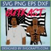 OutKast SVG PNG DXF EPS design featuring Big Boi and Andre 3000 with a black and white flag background, ideal for Cricut and sublimation printing.