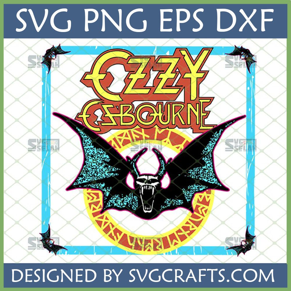 Iconic Ozzy Osbourne Bat Skull SVG design with stylized logo and winged demonic head, perfect for heavy metal fans and crafters.