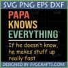 Funny Papa Knows Everything SVG design for Father's Day gifts and Cricut projects.