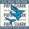 Funny Papa Shark SVG design with a blue cartoon shark wearing red sunglasses and 'doo doo' text, for Father's Day crafts.