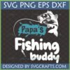 Papa's Fishing Buddy SVG, PNG, EPS, DXF digital download for Cricut and Silhouette, featuring a jumping bass fish and "Papa's Fishing Buddy" text.