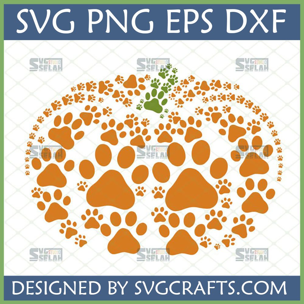 Fall Pet Paw Print Pumpkin SVG design for Cricut and Silhouette, featuring orange and green paw prints forming a pumpkin shape.