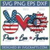 Peace Love America SVG design with patriotic peace sign, heart, and daisy for Cricut