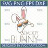 Funny Daddy Bunny SVG with retro sunglasses, digital design for Cricut and Silhouette, featuring a cartoon bunny wearing striped shades and the text 'DADDY BUNNY'.
