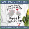 Happy 1st Father's Day Elephant SVG design on a white t-shirt with two cartoon elephants and text 'You're doing a great job, daddy'.