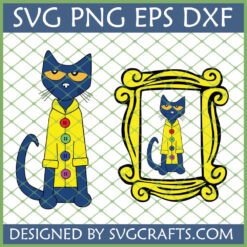 Blue Cat in Yellow Raincoat SVG with Friends TV Show Peephole Frame, Digital Cut File for Cricut