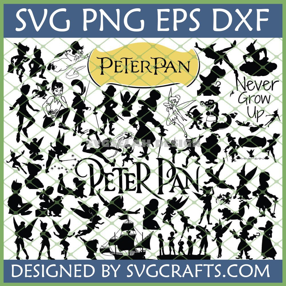 Peter Pan SVG Bundle with Tinkerbell, Captain Hook, Lost Boys, and Never Grow Up quote for Cricut