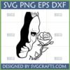 Elegant Woman Face Rose SVG digital design for Cricut and Silhouette projects, featuring a black silhouette profile and a white outline rose.