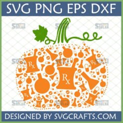 Pharmacist Pumpkin SVG design with Rx symbol and medical elements for Halloween and Fall crafts
