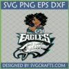 Stylish Black woman with afro, winking, wearing an Eagles top with 'EAGLES' text and 'Girl' integrated into the bird logo. Philadelphia Eagles Girl SVG digital design for Cricut.