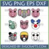 Roblox Piggy SVG Bundle with 9 character heads including Piggy, Elephant, Poley, Zizzy, Mimi, Clowny, Robby, Torcher, and White Pig for Cricut and sublimation.