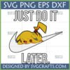 Funny Pikachu Just Do It Later SVG PNG DXF EPS digital design showing a sleeping Pikachu on a swoosh