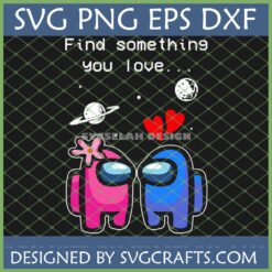 Cute Among Us couple with hearts and space elements, perfect for Valentine's Day SVG design.