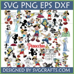 Pinocchio SVG Bundle with Jiminy Cricket, Blue Fairy, Figaro, Geppetto characters in SVG, PNG, DXF, EPS formats for Cricut crafting