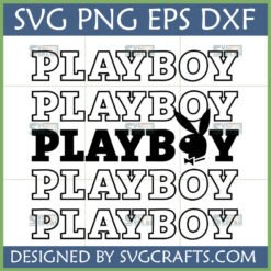 Bundle of Playboy SVG and Playboy Bunny Logo designs, featuring outlined and solid text, and the bunny replacing the 'O', for digital crafting projects.