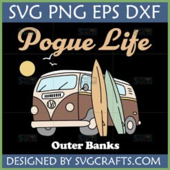 Pogue Life Outer Banks Retro Surf Van SVG with surfboards and sun