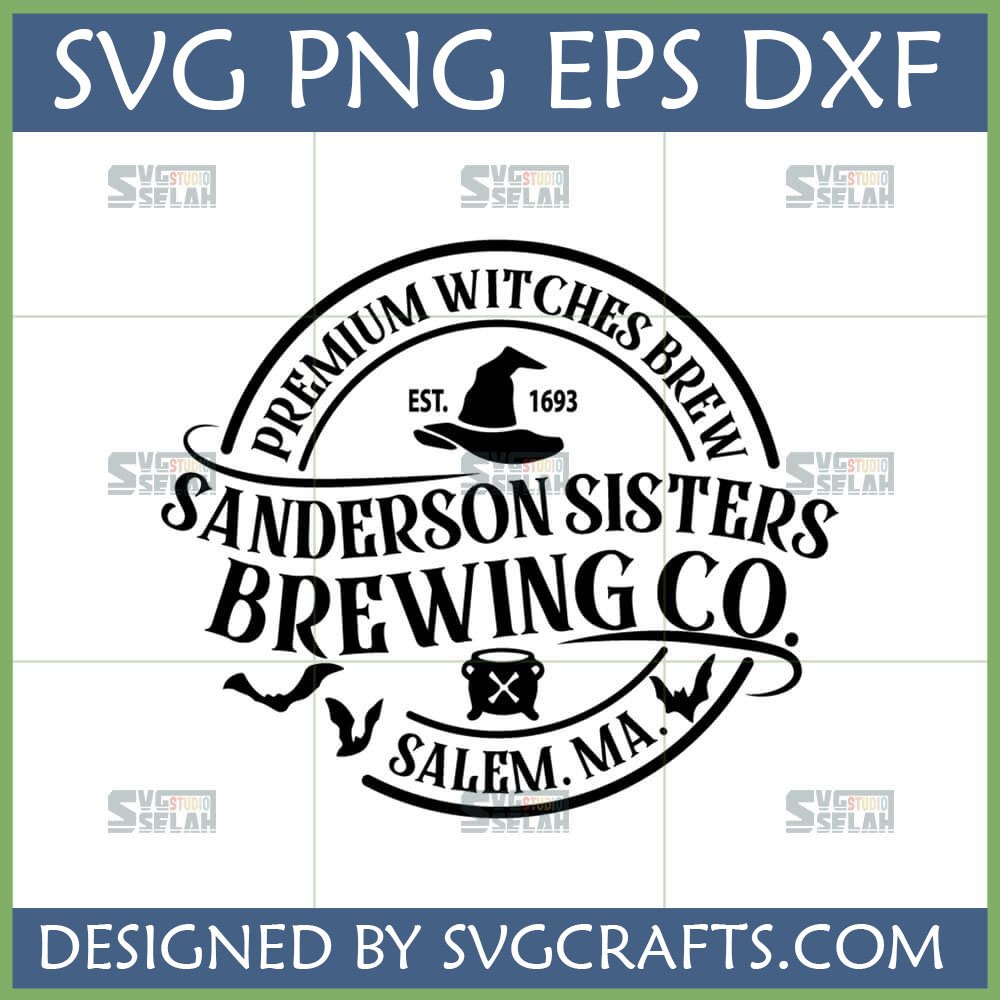 Sanderson Sisters Brewing Co. SVG design with witch hat and cauldron for Halloween crafts