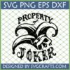 Property of Joker SVG design featuring a black jester hat and text for Cricut and sublimation