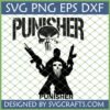 Punisher SVG PNG EPS DXF file with skull logo and character silhouette for Cricut crafts
