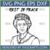 Line art portrait of Queen Elizabeth II with 'REST IN PEACE' text, Queen Elizabeth II Rest in Peace SVG file.