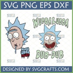 Rick and Morty Wubba Lubba Dub Dub SVG bundle featuring two Rick Sanchez faces, one drooling and one happy, with text.