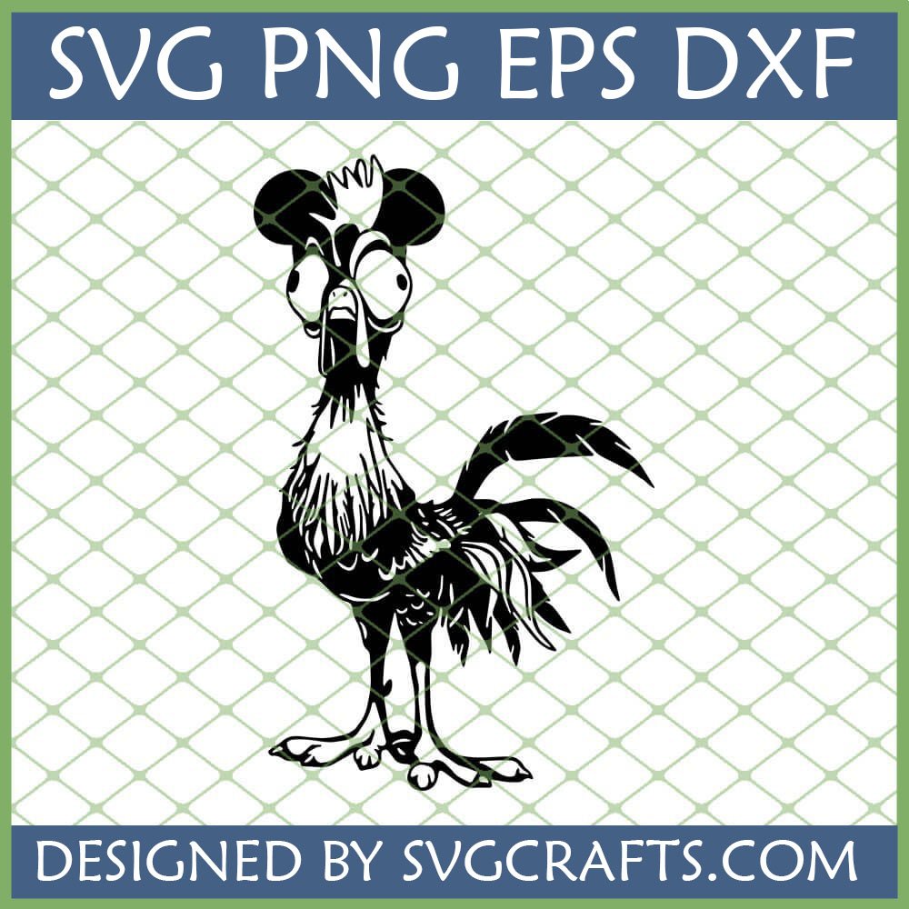 Funny Heihei SVG file for Cricut, a black silhouette of the confused rooster from Disney's Moana movie.