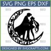Sailor Moon inspired anime couple silhouette within an ornate crescent moon SVG file for Cricut