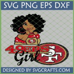 Cute San Francisco 49ers Girl SVG design featuring a winking Black woman with an afro and the team logo, perfect for Cricut crafts.