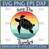 Save The Turtles SVG with retro sunset and sea turtle silhouette for ocean conservation