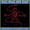 Minimalist line art illustration of Scarlet Witch (Wanda Maximoff) from Multiverse of Madness with chaos magic, in SVG, PNG, DXF, EPS formats by SVGCrafts.