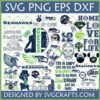 Large collection of Seattle Seahawks SVG Bundle designs featuring logos, 12th Man, Football Mom, and funny sayings for Cricut and sublimation.