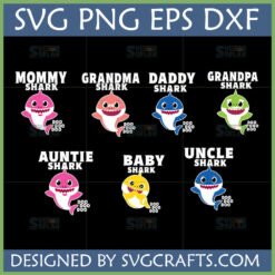 Baby Shark Family SVG Bundle with Mommy, Daddy, Grandma, Grandpa, Auntie, Uncle, and Baby Shark designs for Cricut